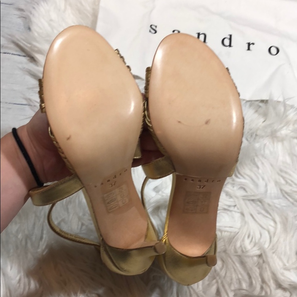 Sandro Elisa Gold Knotted Open Toe Heels - Picture 9 of 9